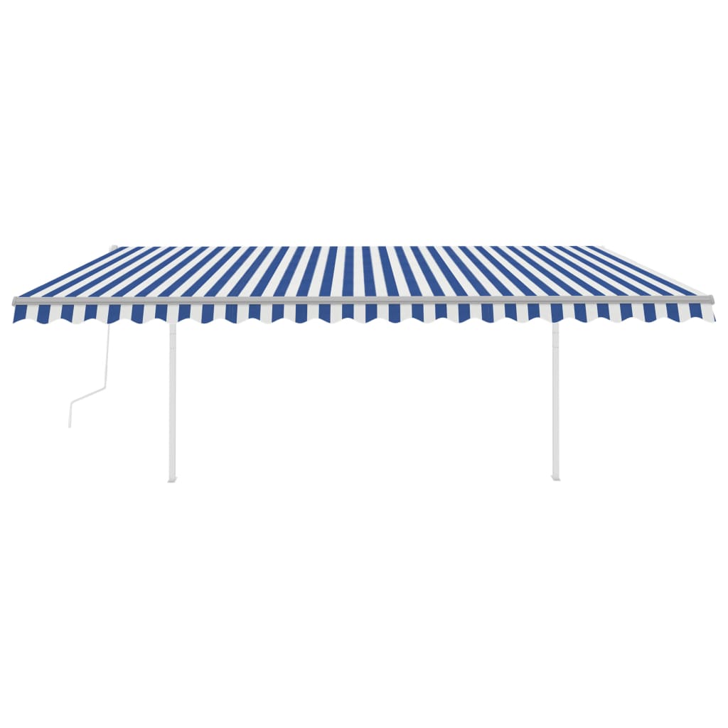 Automatic retractable awning with poles 5x3 m blue and white