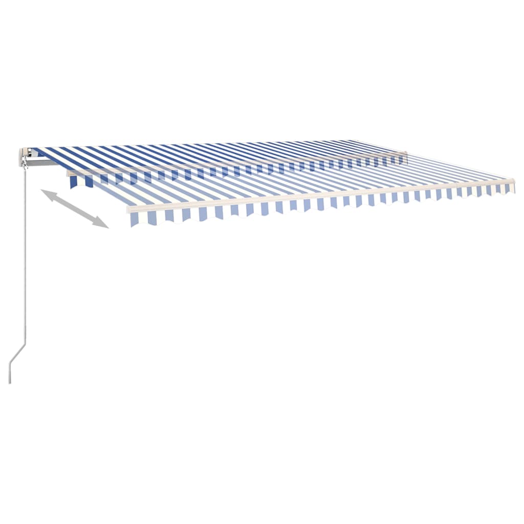 Automatic retractable awning with poles 5x3 m blue and white