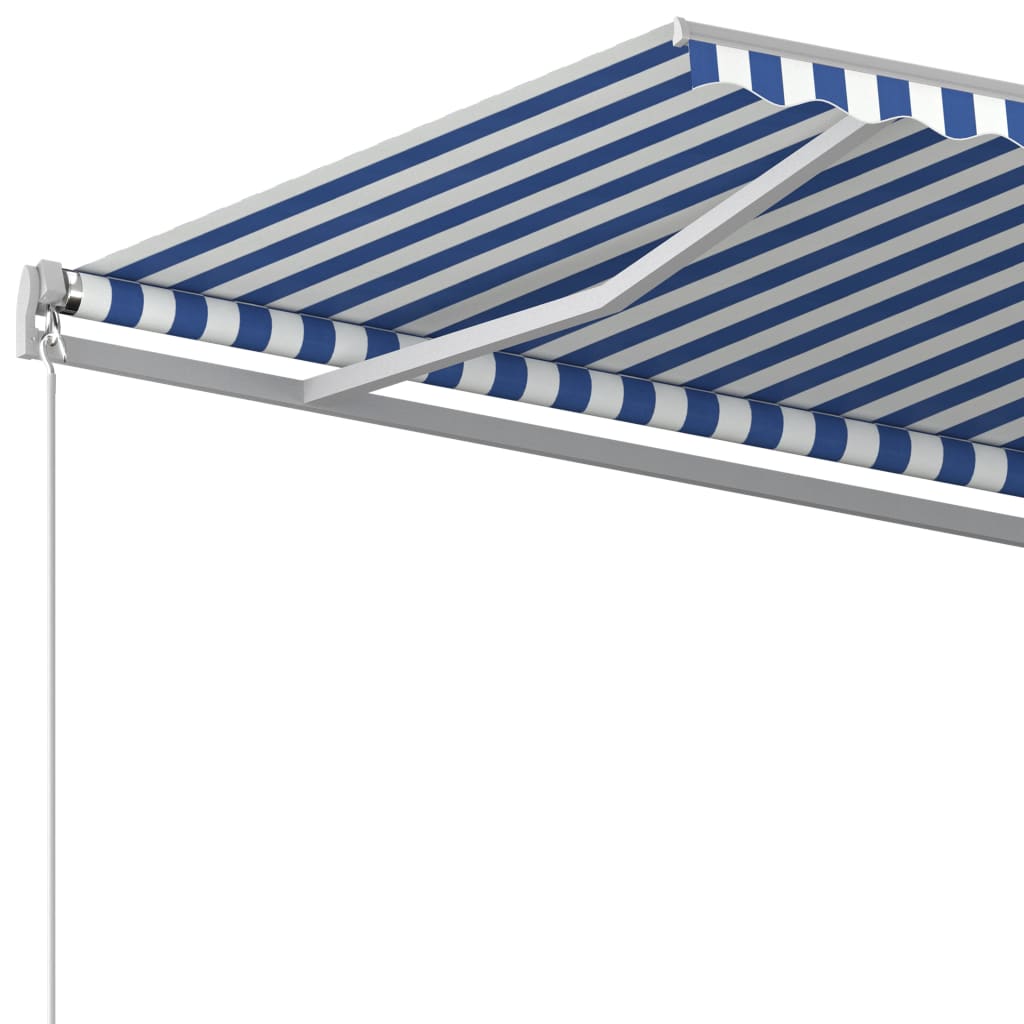 Automatic retractable awning with poles 5x3 m blue and white