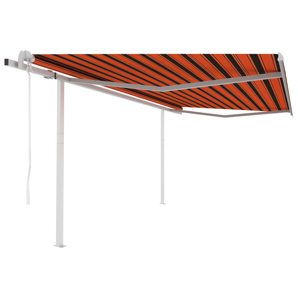 Automatic retractable awning with poles 4.5x3.5 m orange and brown