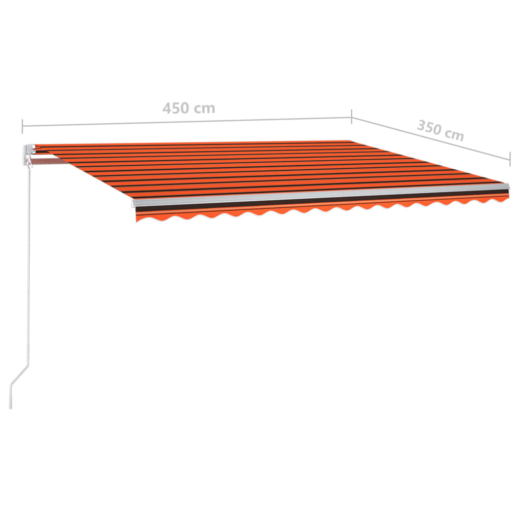 Automatic retractable awning with poles 4.5x3.5 m orange and brown