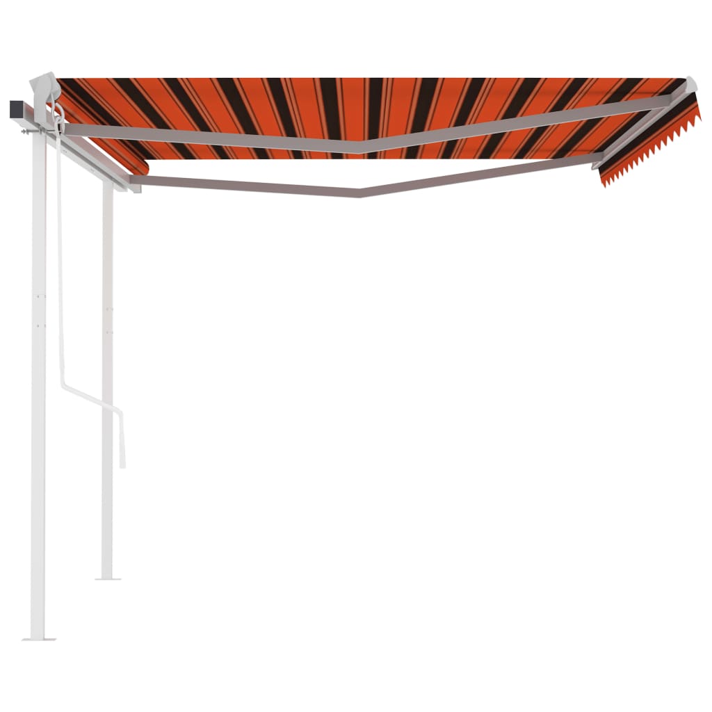 Automatic retractable awning with poles 4.5x3.5 m orange and brown