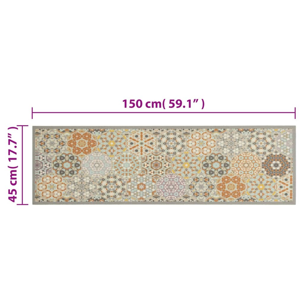 Kitchen rug washable Hexagon pastel 45x150 cm velvet