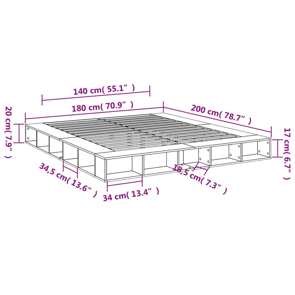 Sengeramme sonoma eik 180x200 cm konstruert tre