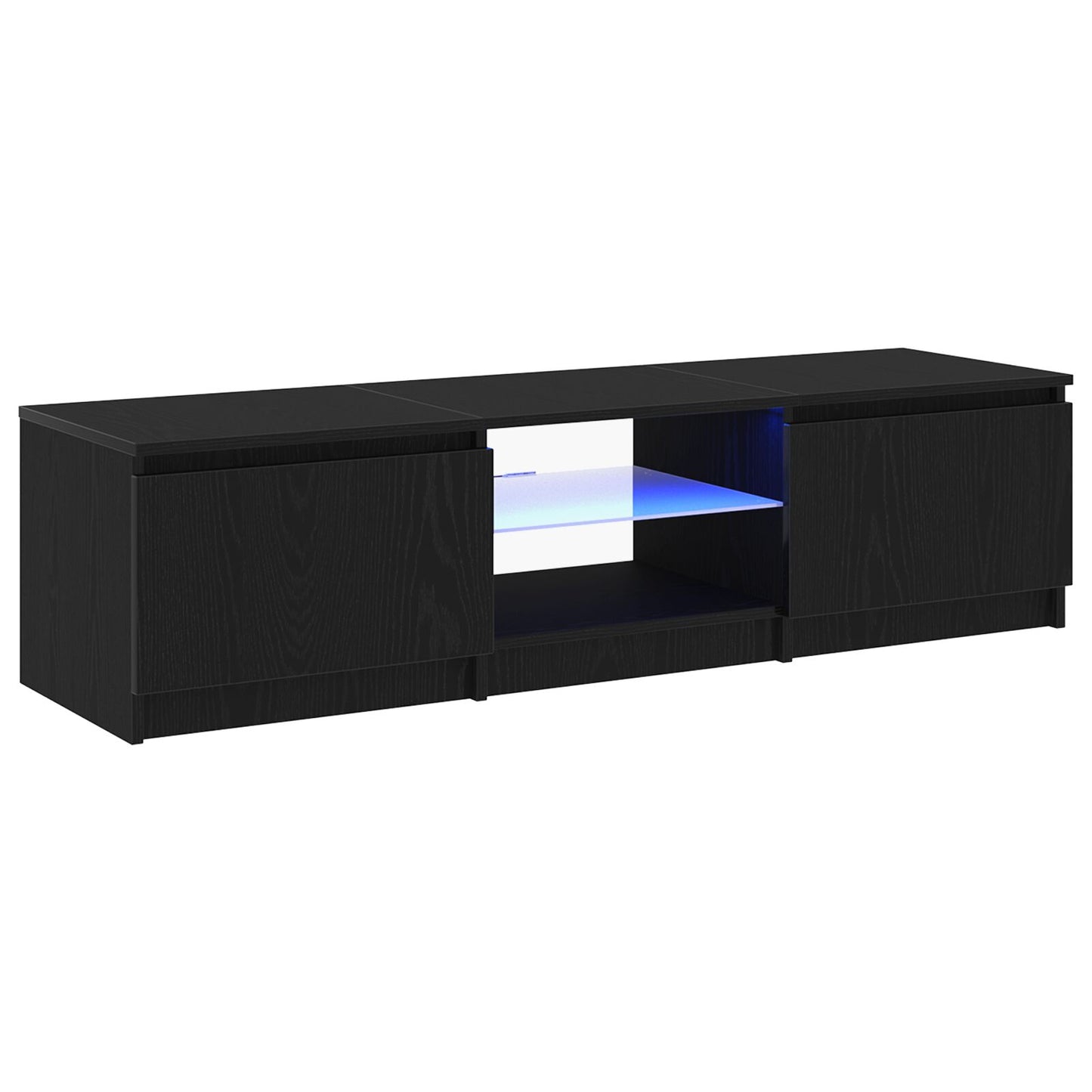 TV-benk med LED-lamper i svart eik - 140 x 40 x 35,5 cm - laget av konstruert tre