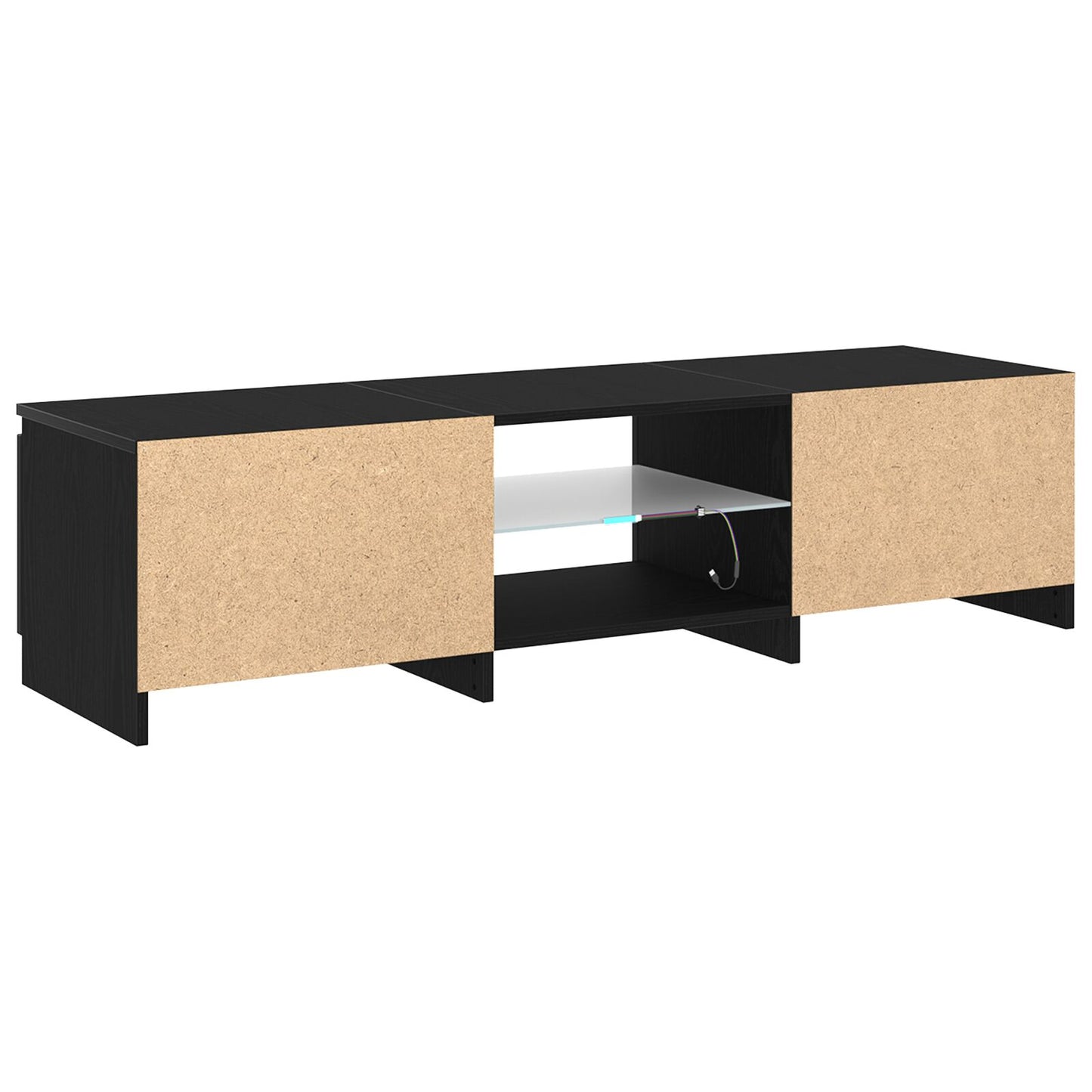 TV-benk med LED-lamper i svart eik - 140 x 40 x 35,5 cm - laget av konstruert tre