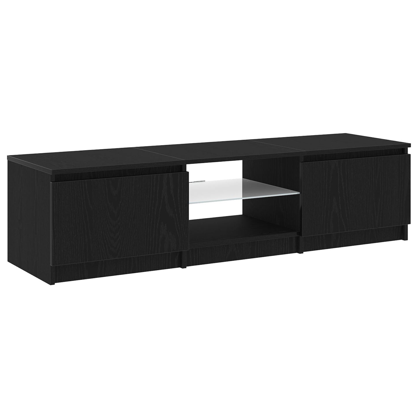 TV-benk med LED-lamper i svart eik - 140 x 40 x 35,5 cm - laget av konstruert tre
