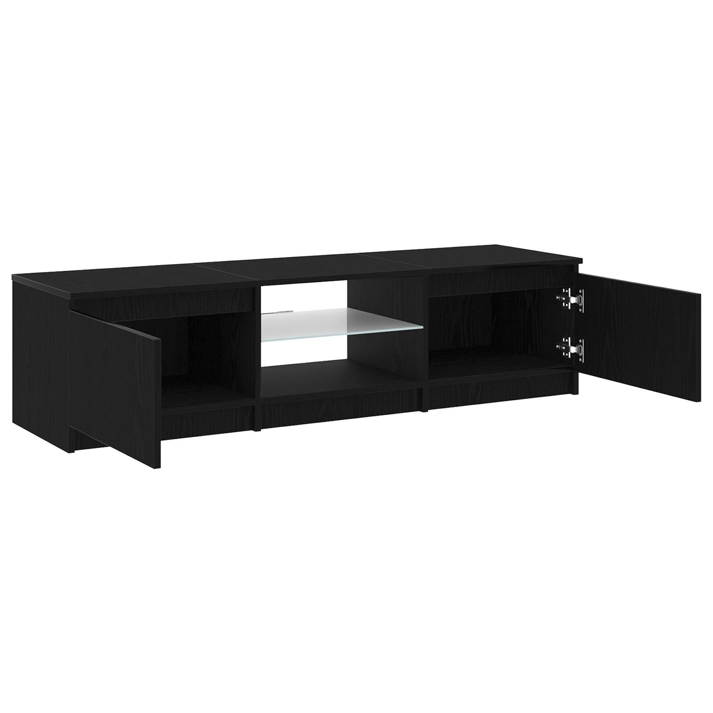 TV-benk med LED-lamper i svart eik - 140 x 40 x 35,5 cm - laget av konstruert tre