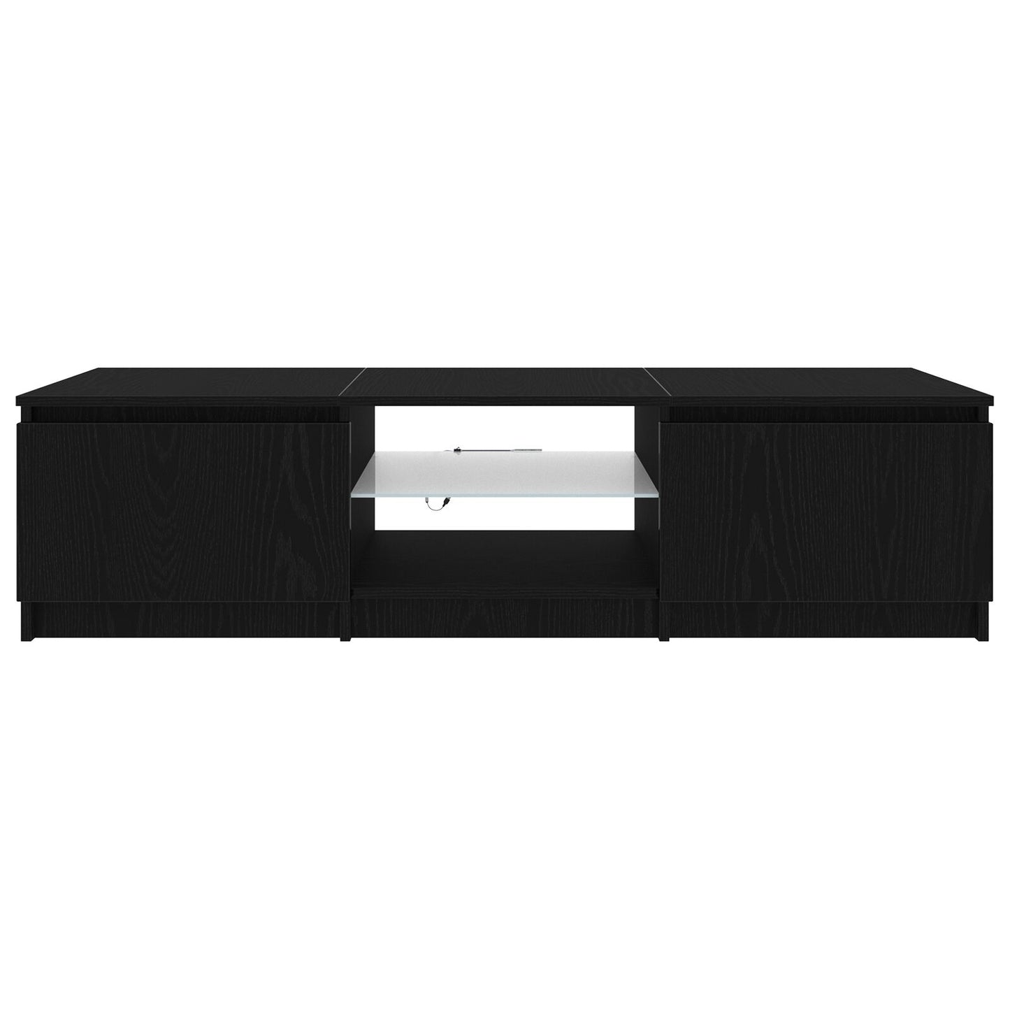 TV-benk med LED-lamper i svart eik - 140 x 40 x 35,5 cm - laget av konstruert tre