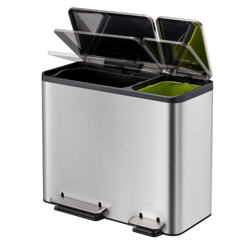 Pedal bin EcoCasa 30+50 L matt silver