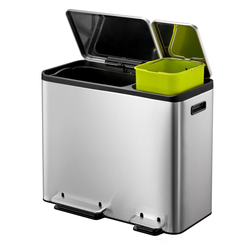 Pedal bin EcoCasa 30+50 L matt silver