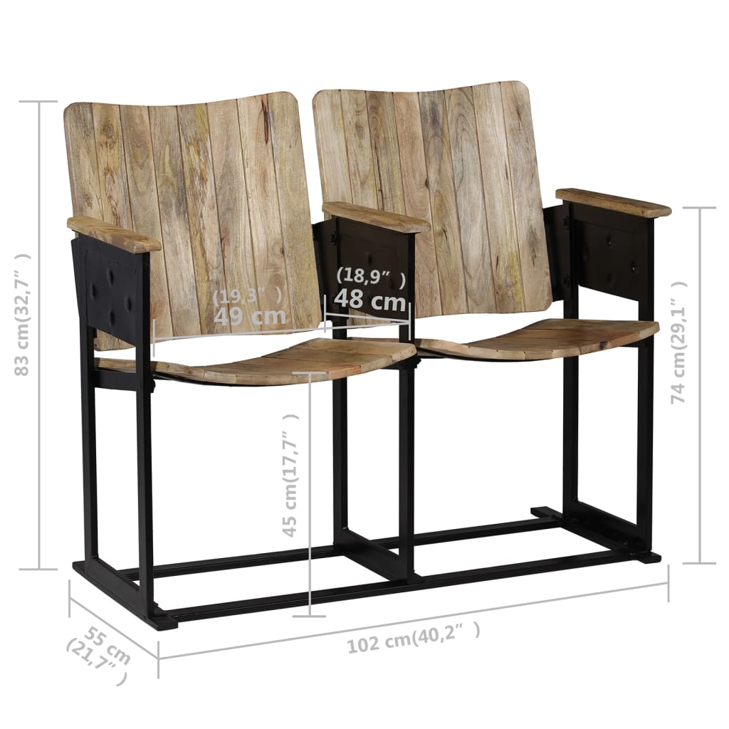 2-seater bench solid mango wood and steel