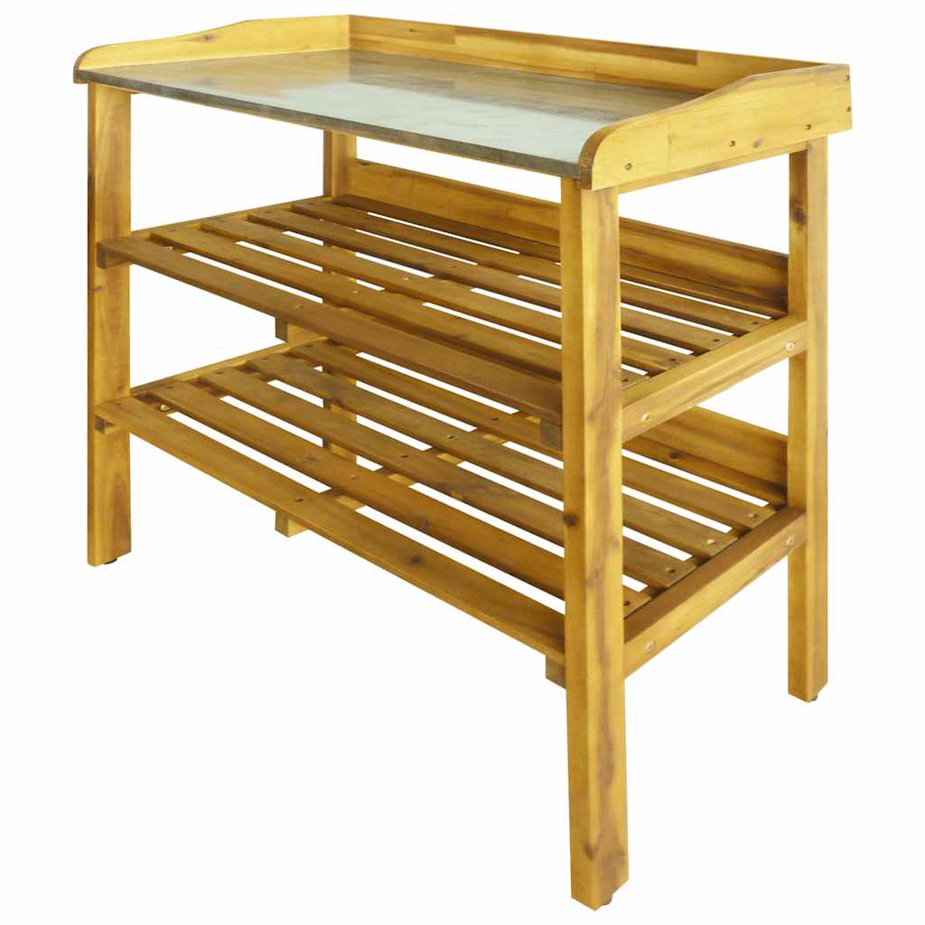 Plantebenk med 2 hyller heltre akasie og sink