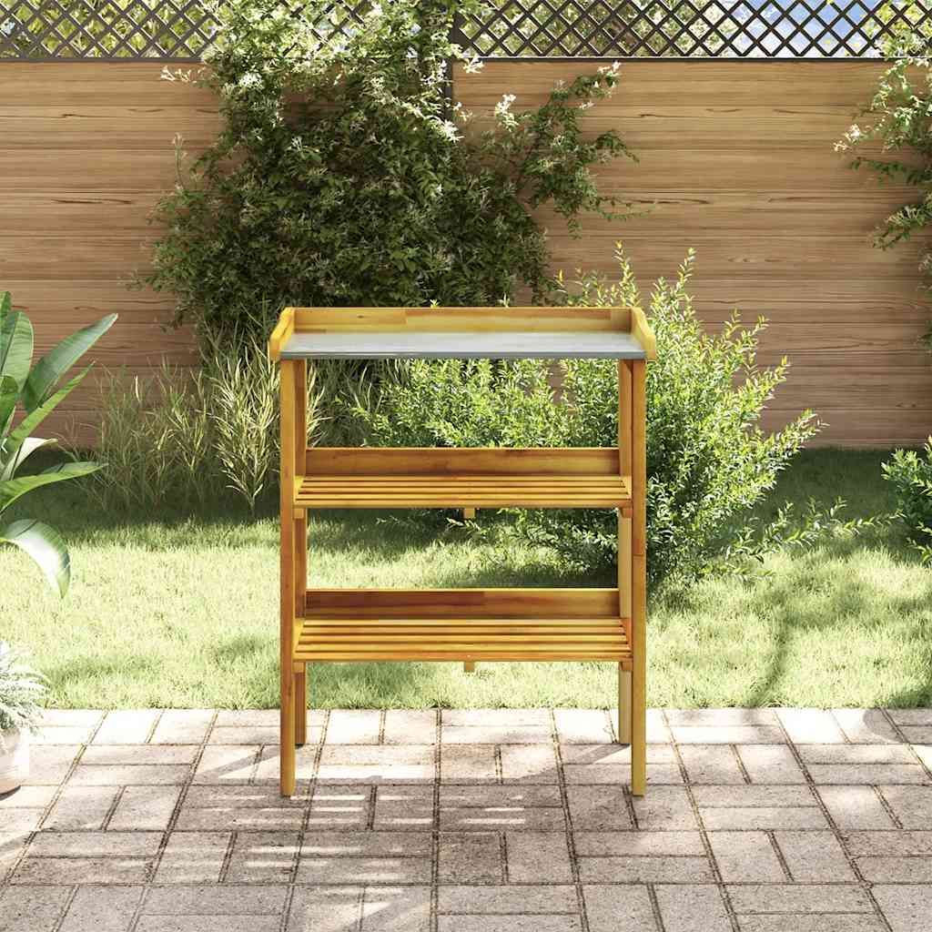 Plantebenk med 2 hyller heltre akasie og sink