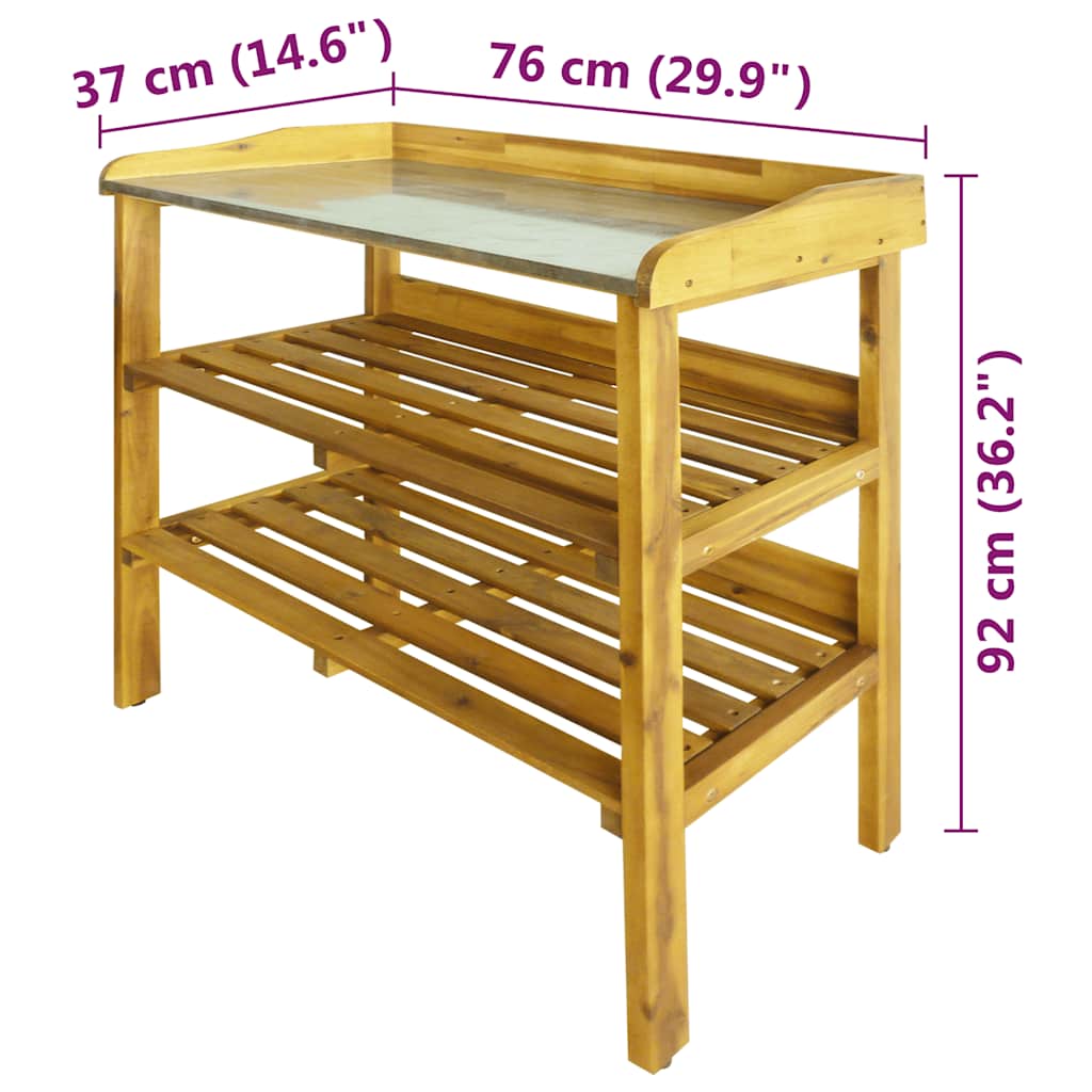 Plantebenk med 2 hyller heltre akasie og sink