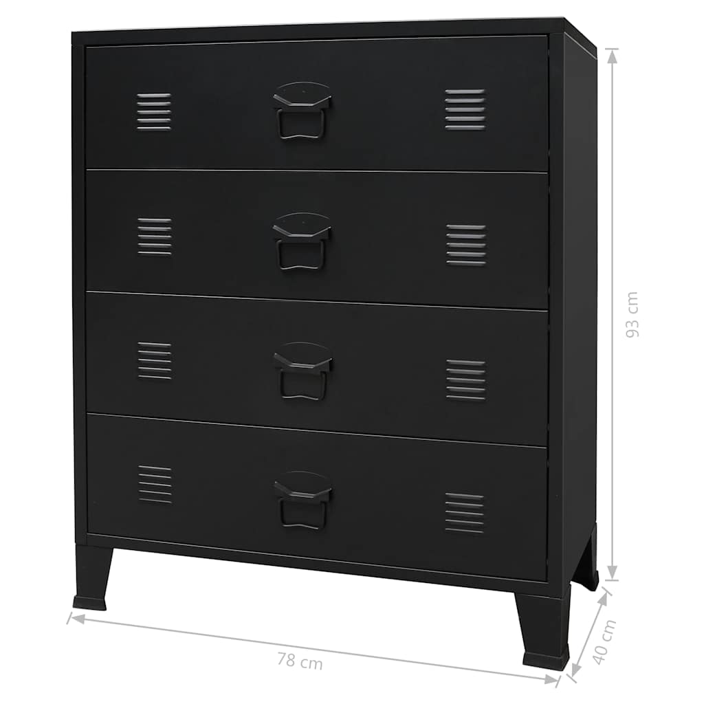 Kommode metall industriell stil 78x40x93 cm svart