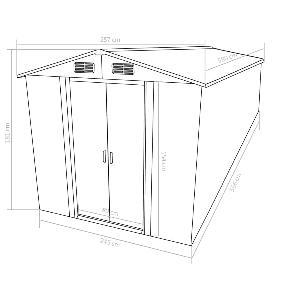 Garden shed 257x580x181 cm metal green