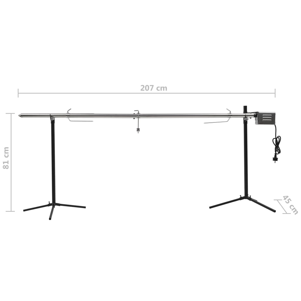 Automatisk grill med motor rustfritt stål 207x45x81 cm