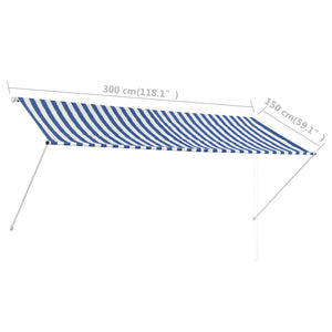 Uttrekkbar markise 300x150 cm blå og hvit