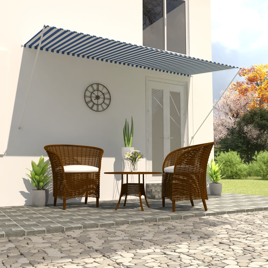 Uttrekkbar markise 300x150 cm blå og hvit