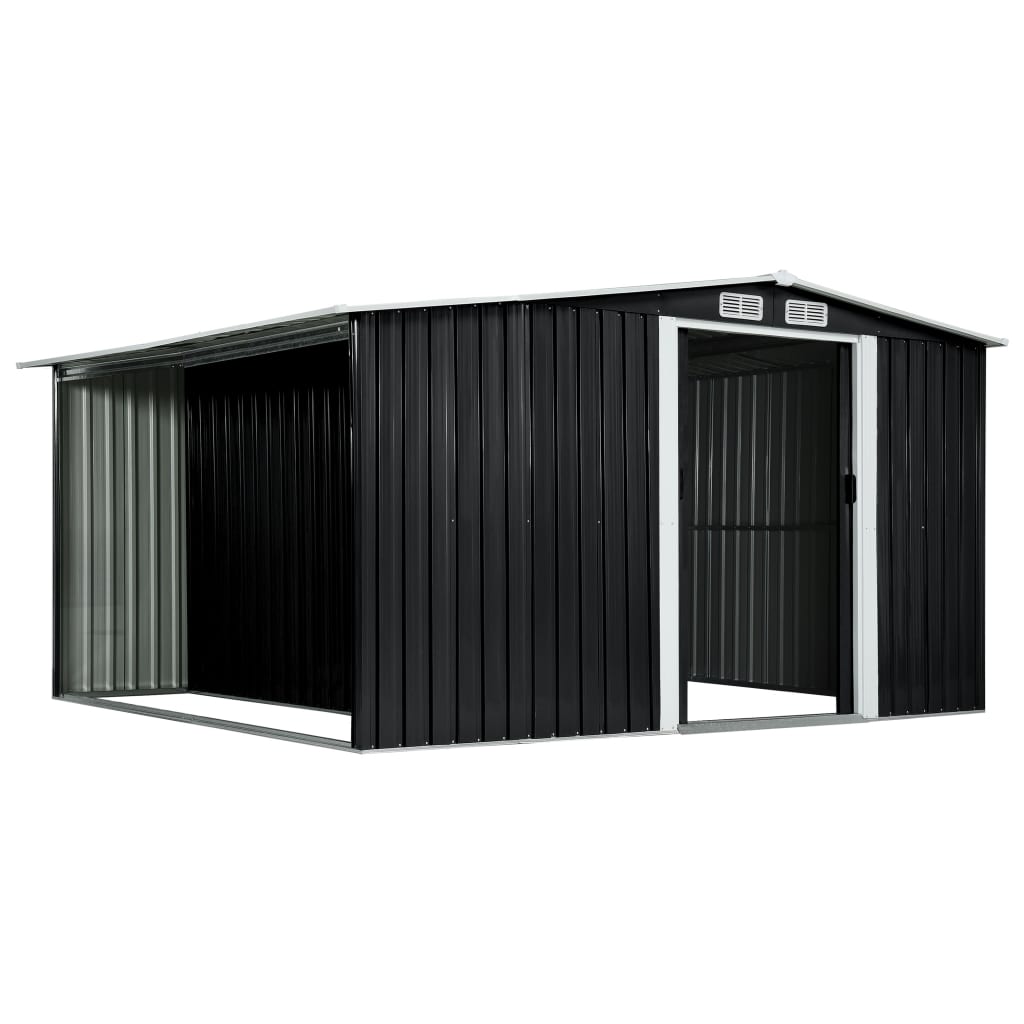 Hageskur med skyvedører antrasitt 329,5x312x178 cm stål