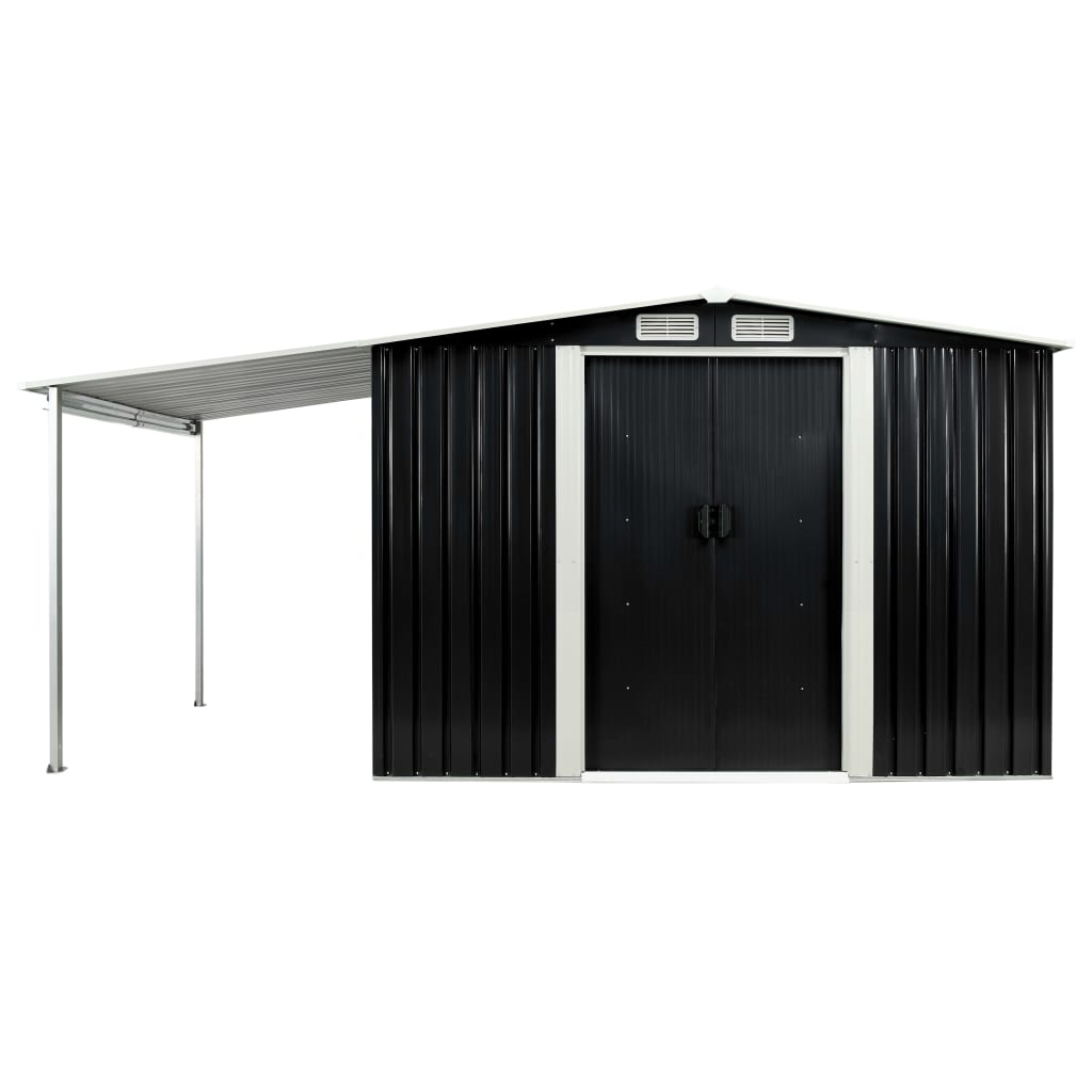 Hageskur med skyvedører antrasitt 386x205x178 cm stål