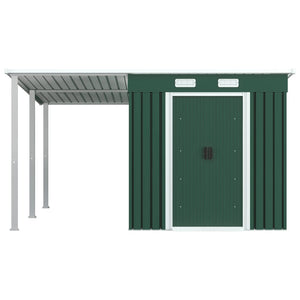 Hageskur med utvidet tak grønn 336x270x181 cm stål