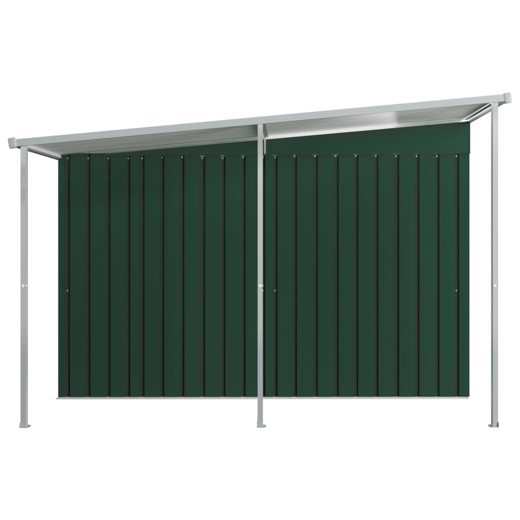 Hageskur med utvidet tak grønn 336x270x181 cm stål