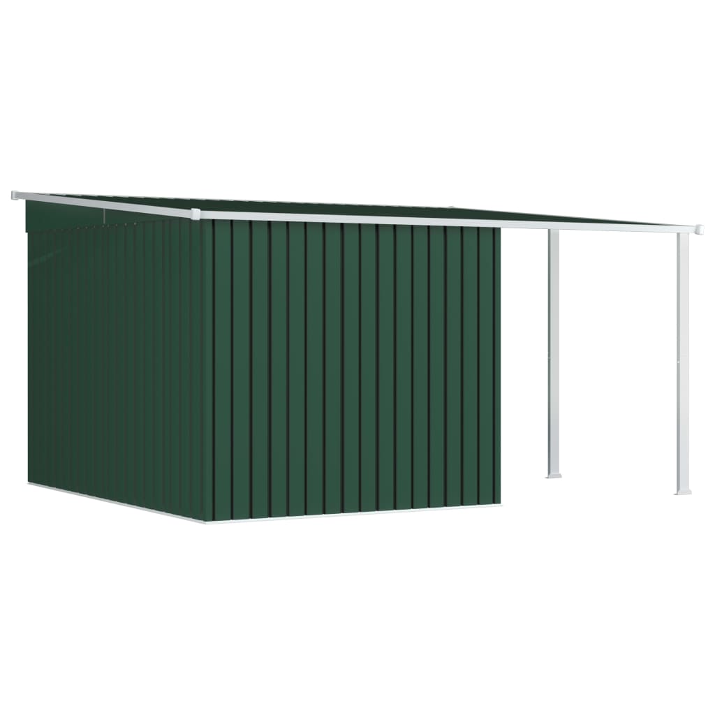 Hageskur med utvidet tak grønn 336x270x181 cm stål