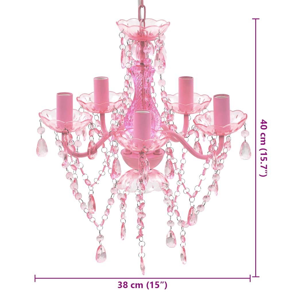Krystallkrone 5 pærer rosa