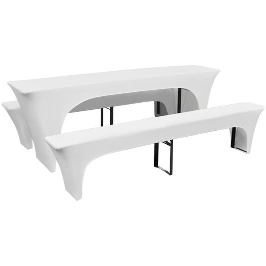 3 Covers for beer tables and benches white stretch 220 x 50 x 80 cm