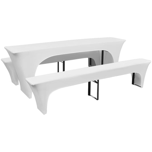 3 Covers for beer tables and benches white stretch 220 x 70 x 80 cm