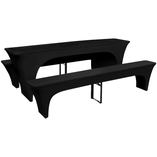 3 Covers for beer tables and benches black stretch 220 x 50 x 80 cm