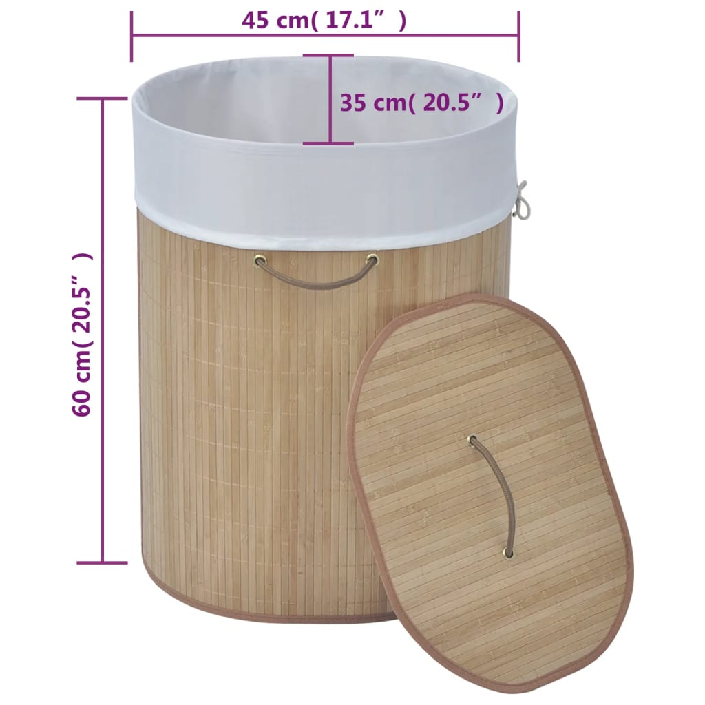 Skittentøyskurv oval bambus naturell