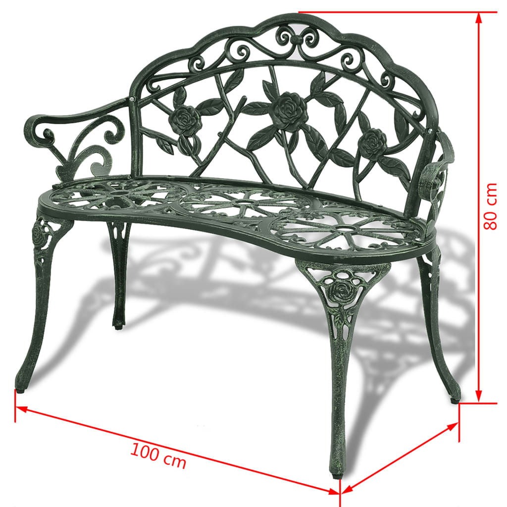 Hagebenk 100 cm støpt aluminium grønn