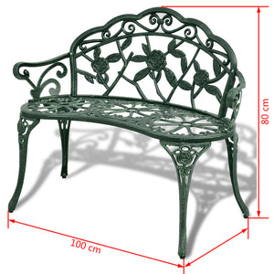 Hagebenk 100 cm støpt aluminium grønn