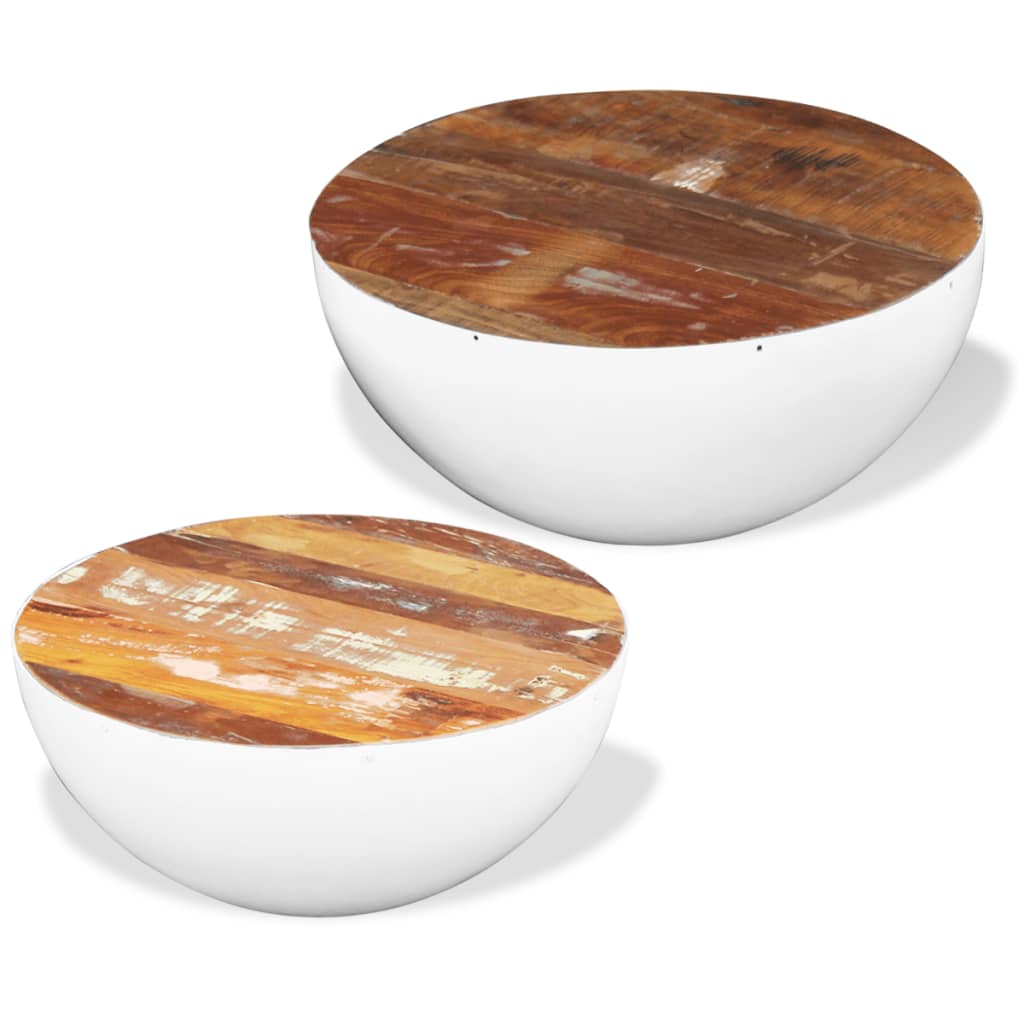 Bowl-shaped coffee tables 2 pcs reclaimed solid wood