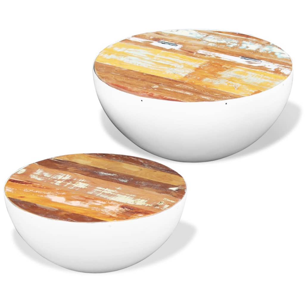 Bowl-shaped coffee tables 2 pcs reclaimed solid wood