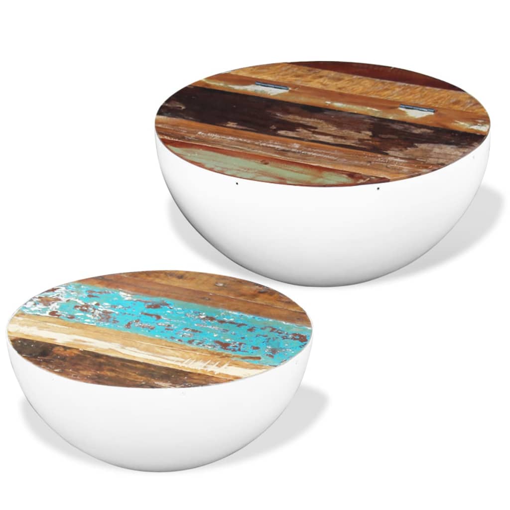 Bowl-shaped coffee tables 2 pcs reclaimed solid wood