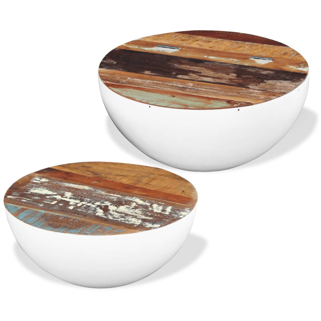 Bowl-shaped coffee tables 2 pcs reclaimed solid wood