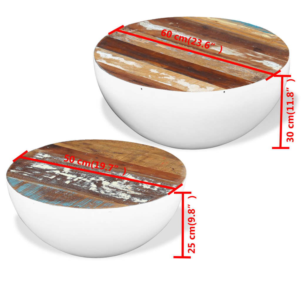 Bowl-shaped coffee tables 2 pcs reclaimed solid wood