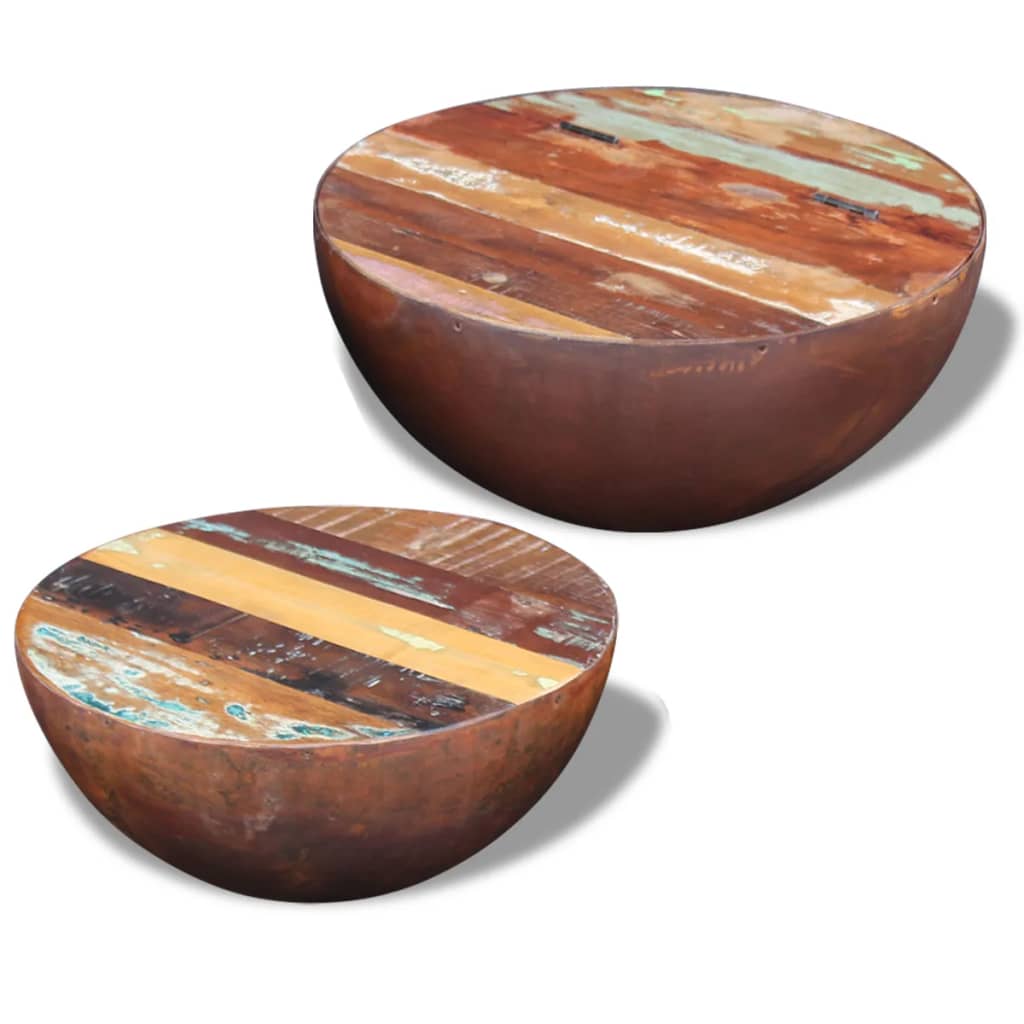 Bolleformede salongbord 2 stk gjenvunnet heltre
