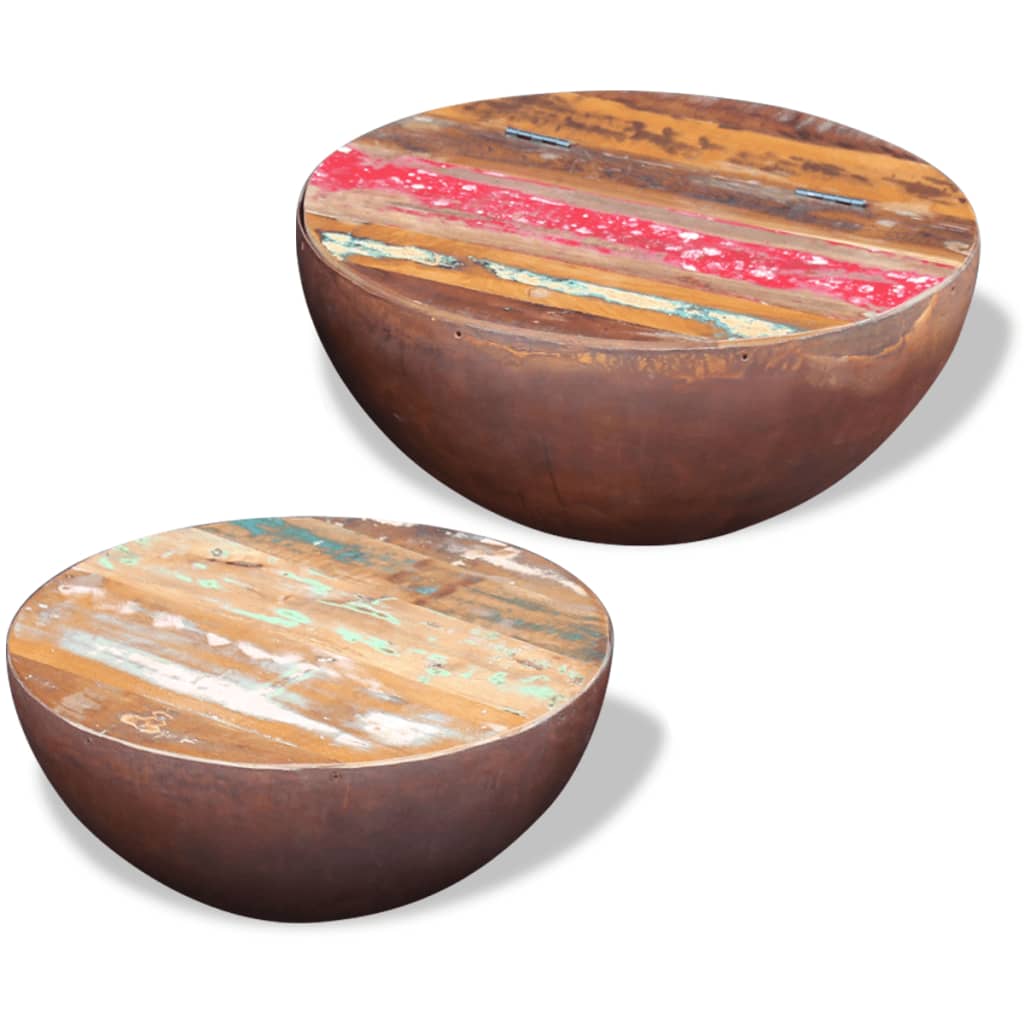 Bolleformede salongbord 2 stk gjenvunnet heltre