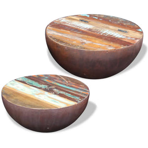 Bolleformede salongbord 2 stk gjenvunnet heltre