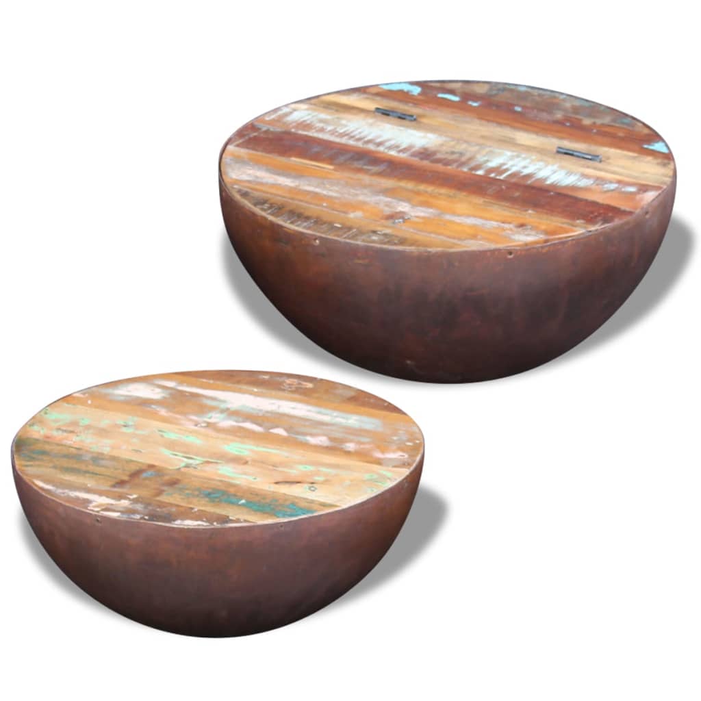 Bolleformede salongbord 2 stk gjenvunnet heltre