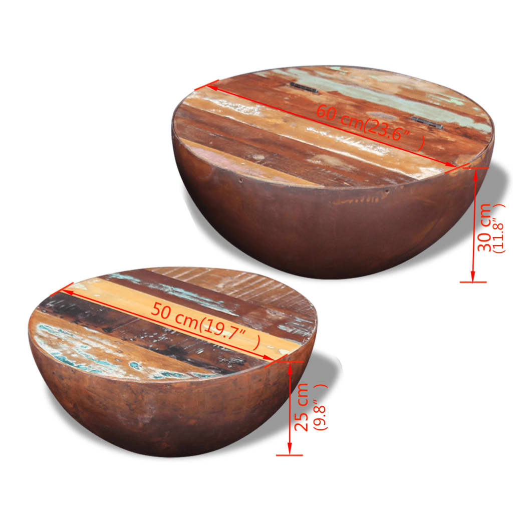 Bolleformede salongbord 2 stk gjenvunnet heltre