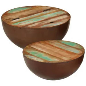 Bolleformede salongbord 2 stk gjenvunnet heltre