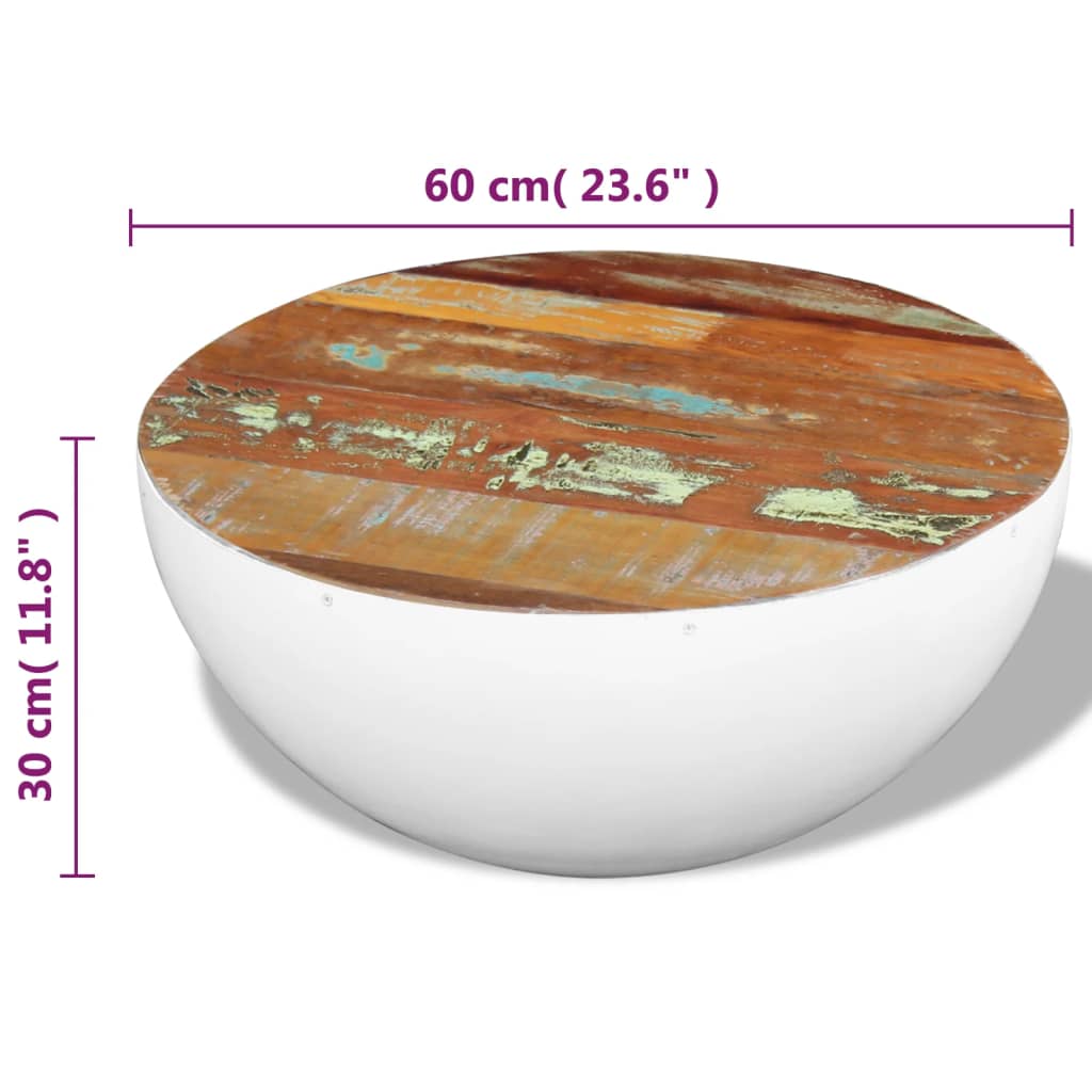 Bowl-shaped coffee table, reclaimed solid wood, 60x60x30 cm