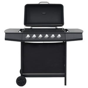 Gassgrill med 6 kokesoner stål svart
