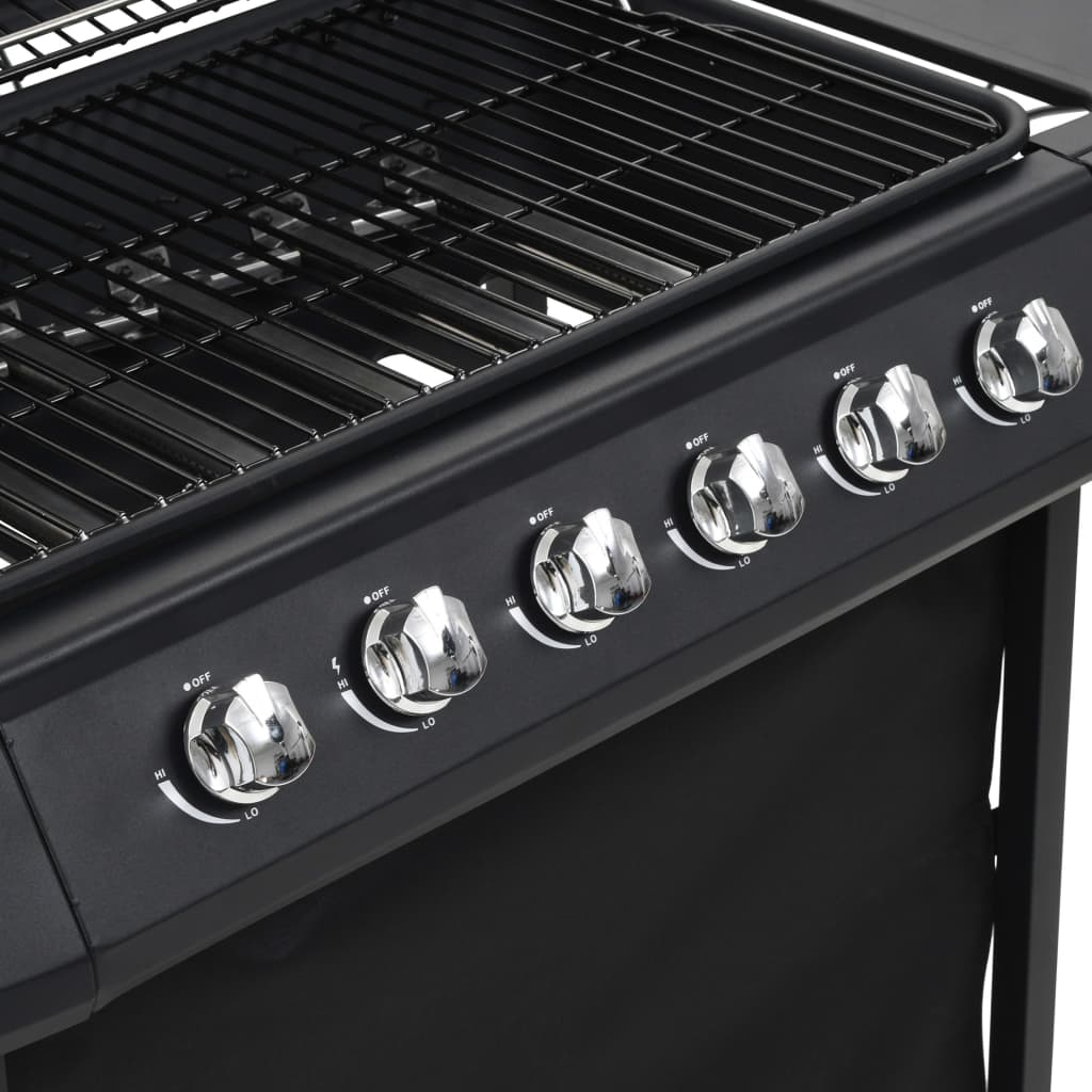 Gassgrill med 6 kokesoner stål svart